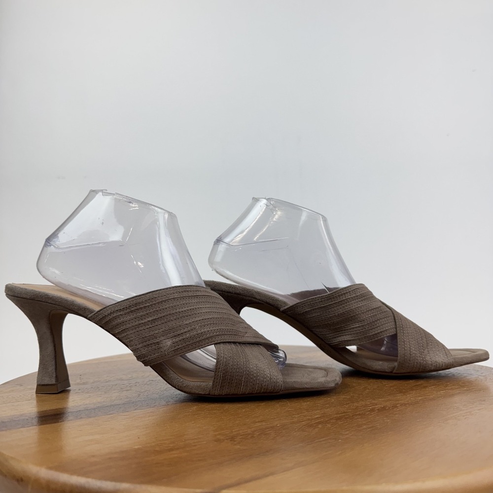 New Womens Seychelles Fleet Taupe Leather Slip On Mules Heels Sandals Size 11‎ M